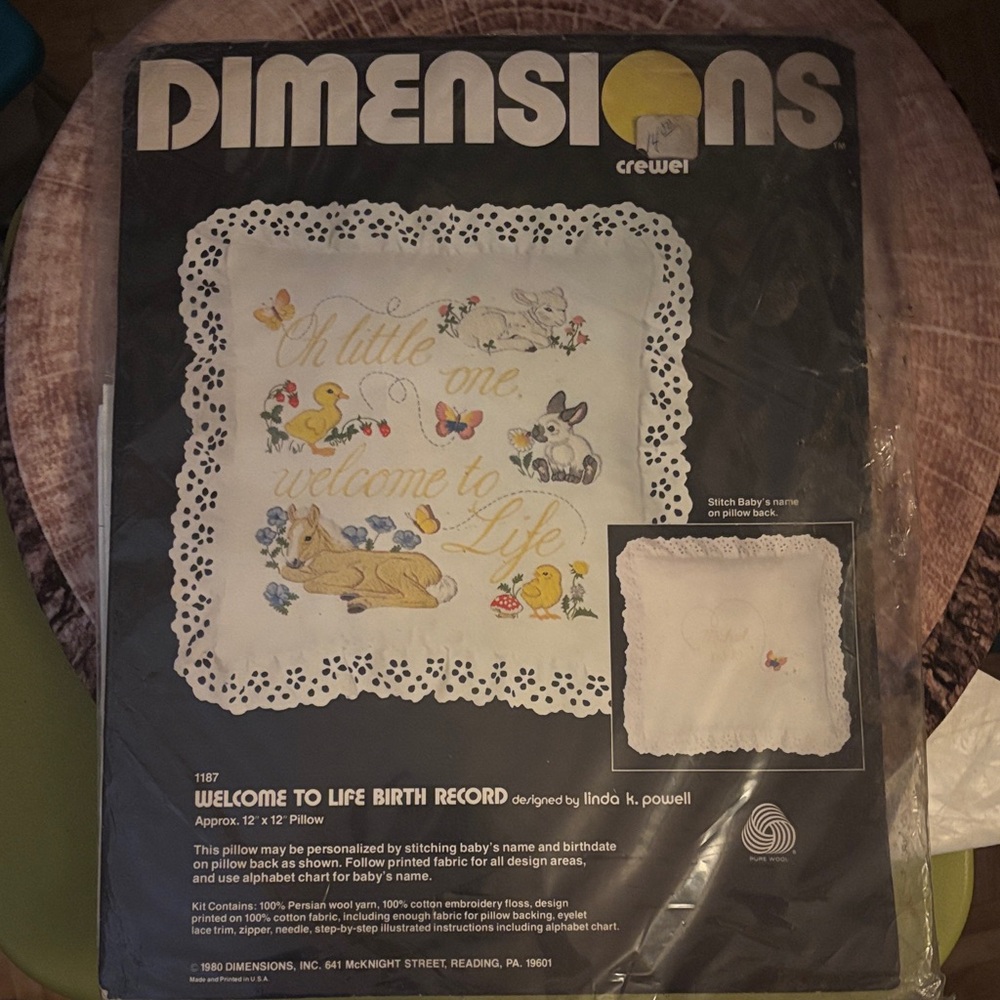 Dimensions Crewel Welcome to Life Birth Record Kit NOS 1980
